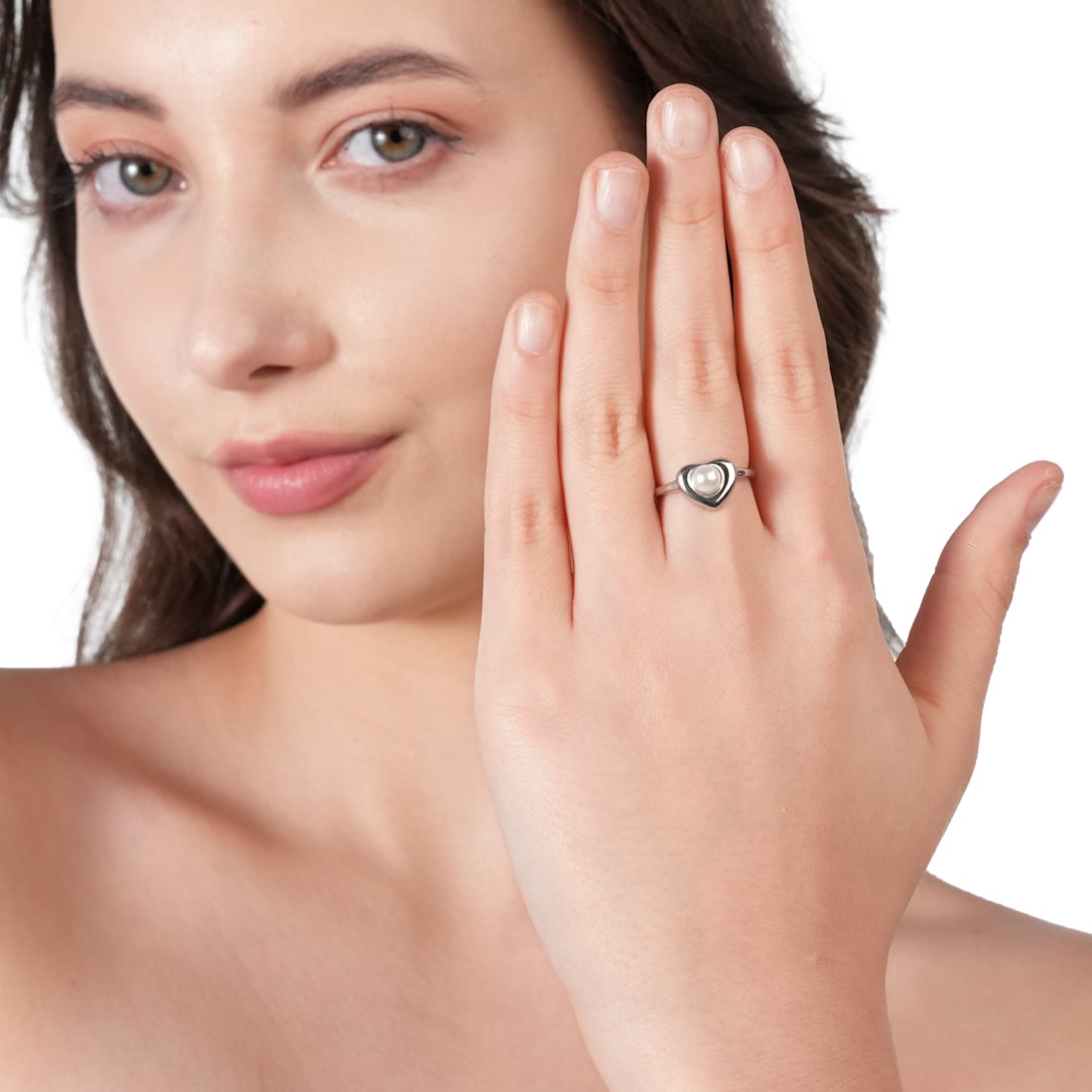 925 Sterling Silver Heart Diamond Adjustable Ring For Women - plataa.co