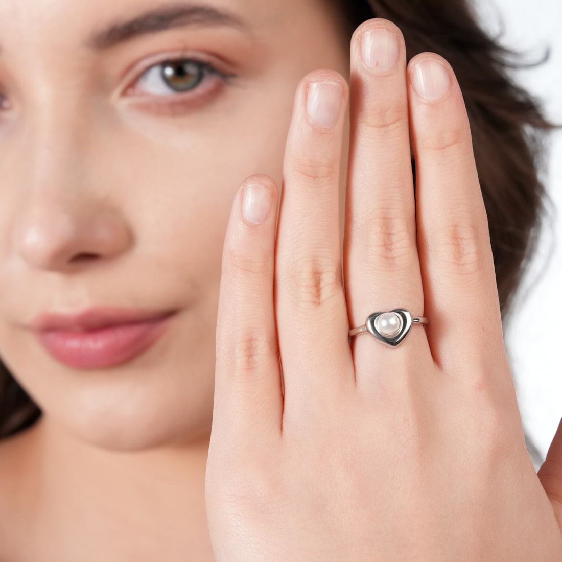 925 Sterling Silver Heart Diamond Adjustable Ring For Women - plataa.co