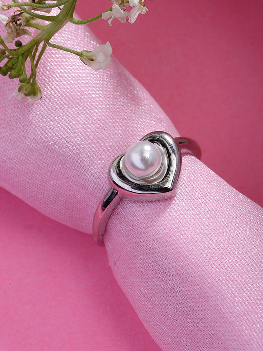 925 Sterling Silver Heart Diamond Adjustable Ring For Women - plataa.co