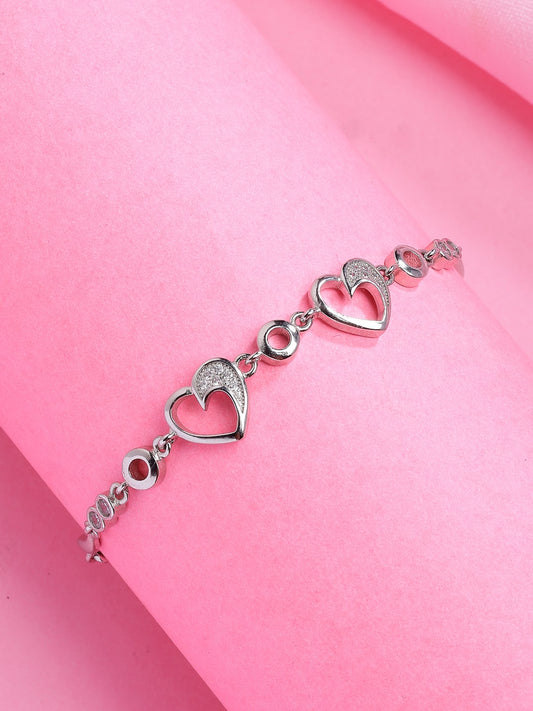 925 Heart In Heart Pure Silver Bracelet Women and Girls - plataa.co